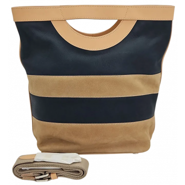Max V. Koenig Damen Lederhandtasche, marine/beige - Höhe ca. 29 cm
