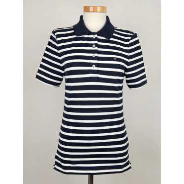 TOMMY HILFIGER Damen Poloshirt, blau/weiß - Gr. M 