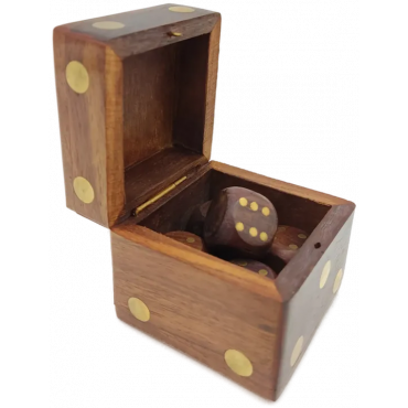 Holzwürfelbox mit 5 Spielwürfeln