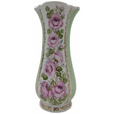 Apulum Vase grün/ rosa Blüten Vintage