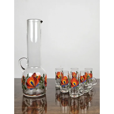 Dekorative Glaskaraffe & Schnapsgläser 6 Stück (handbemalt)