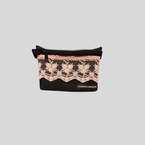 Große limitierte Bauchtasche im Gothik Stil aus Kunstleder - Schwarz-pink