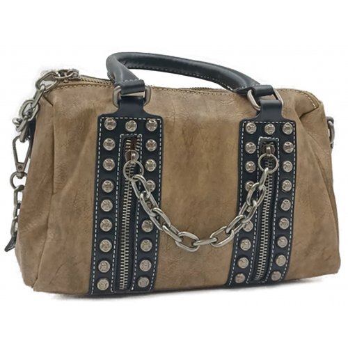 Damen Handtasche mit Nieten/ Kettendetails braun/schwarz