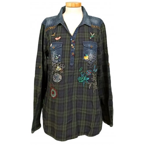Desigual Damen Bluse blau/grün gemustert Gr. XXL