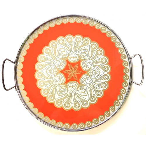 Mid-Century Serviertablett/Kuchentablett - orange/gold