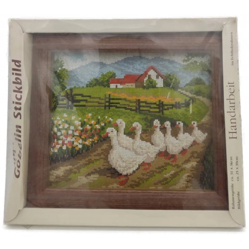 Gobelin Stickbild "Gänse" 31 x 36 cm