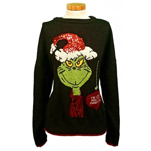 The Grinch Weihnachtspullover schwarz gemustert Gr. XL