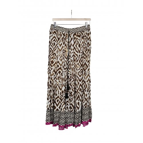 Zara Damen langer Rock, Animal Print, braun/pink - Gr. XL / 42