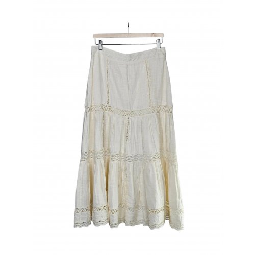 Damen Midi-Rock mit Spitze, cremegelb - Gr. M / 38