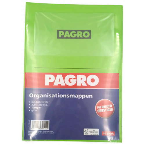PAGRO Organisationsmappen mit Sichtfenster grün 10 Stk. A4
