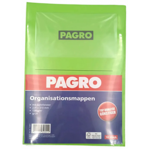 PAGRO Organisationsmappen mit Sichtfenster grün 10 Stk. A4
