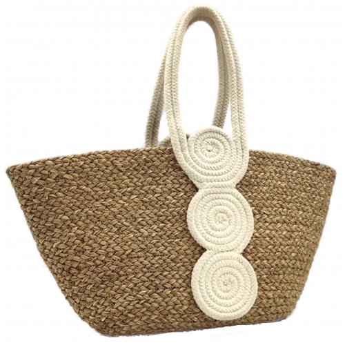 Strohhandtasche Damen mit weißen Muster