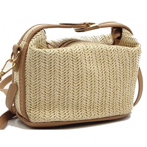 Strohumhängetasche Damen beige 