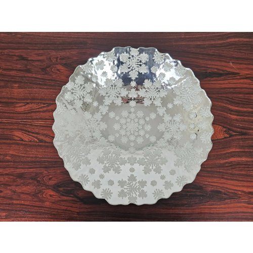 Silberne Dekoschale aus Glas - Durchmesser ca. 31 cm