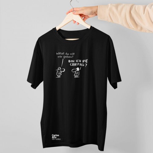 „Bin ich die Caritas?“ Illu-T-Shirt Schwarz