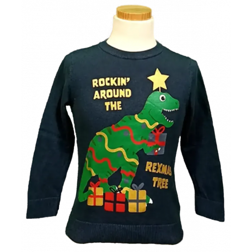 H&M Kinder Weihnachtspullover dunkelblau gemustert Gr. EUR 110/116