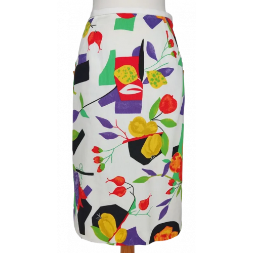 Damen Midirock mit Fruit Print, weiß - Gr. XXL
