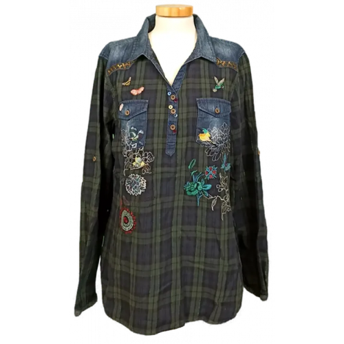 Desigual Damen Bluse blau/grün gemustert Gr. XXL