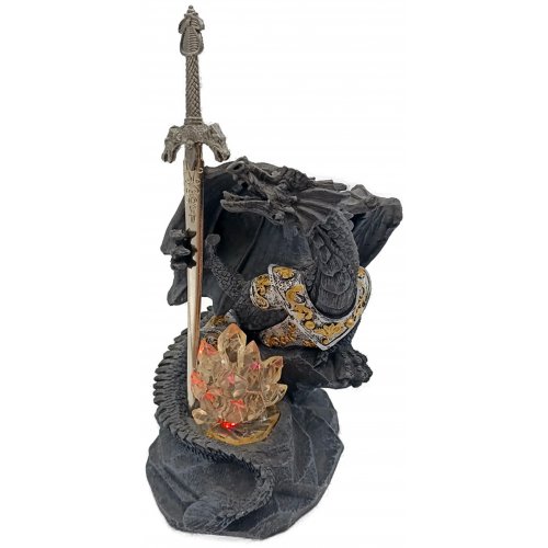 Agora Gifthouse Sweden Deko-Drache mit Schwert & LED-Kristall – Gothic Fantasy Figur