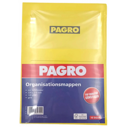 PAGRO Organisationsmappen  mit Sichtfenster gelb 10 Stk. A4