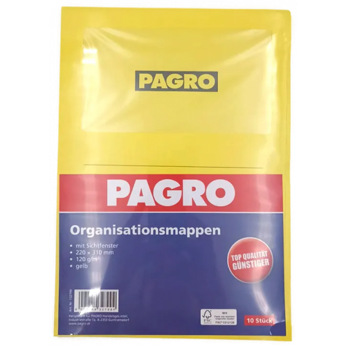 PAGRO Organisationsmappen  mit Sichtfenster gelb 10 Stk. A4