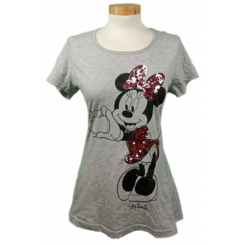 Disney Damen Minnie Maus T-Shirt grau mit Pailletten Gr. L