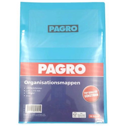 PAGRO Organisationsmappen mit Sichtfenster hellblau 10 Stk. A4