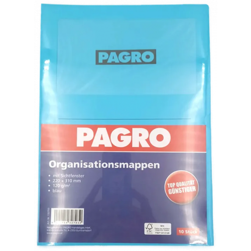PAGRO Organisationsmappen mit Sichtfenster hellblau 10 Stk. A4
