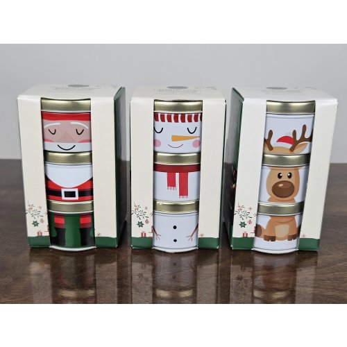 Stapelbare Duftkerzen in Metalldose - weihnachtliche Motive - 3 Stück 
