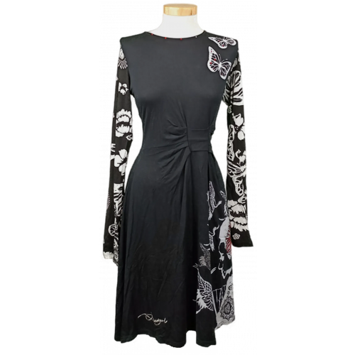 Desigual Damen Midikleid schwarz mit Pailletten gemustert Gr. L