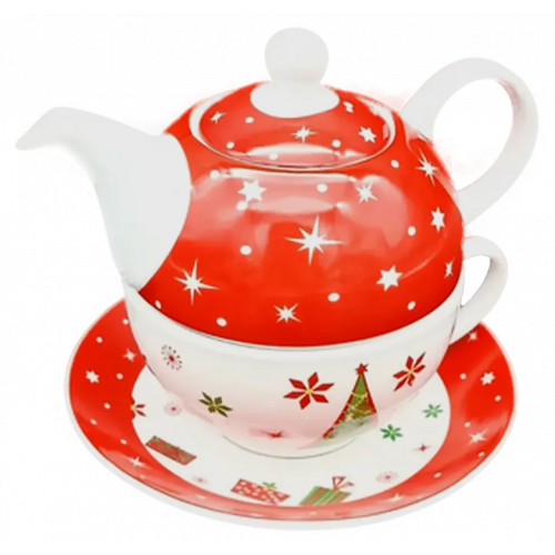 Teekanne & Teetasse mit weihnachtlichem Motiv 