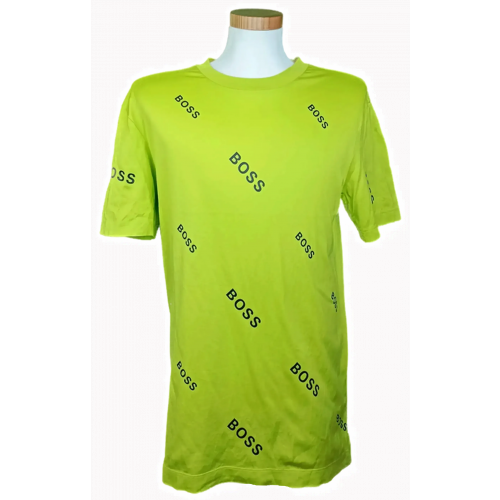 Hugo Boss Herren T‑Shirt beschriftet neongrün Gr. L