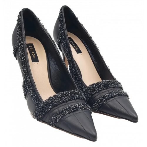 Escada Damen Lederpumps schwarz mit Tweed Besatz Gr. 37