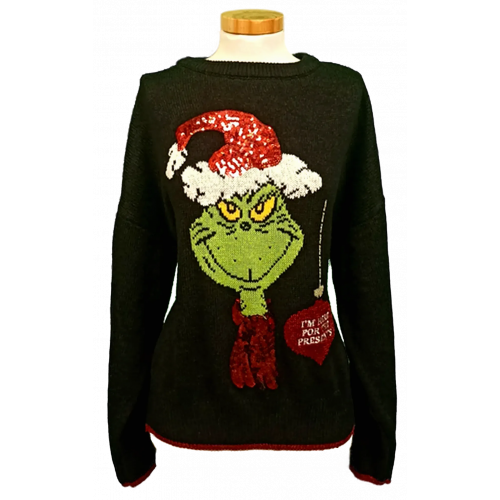 The Grinch Weihnachtspullover schwarz gemustert Gr. XL