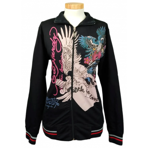 Ed Hardy Damen Zip‑Jacke schwarz gemustert Gr. XXL