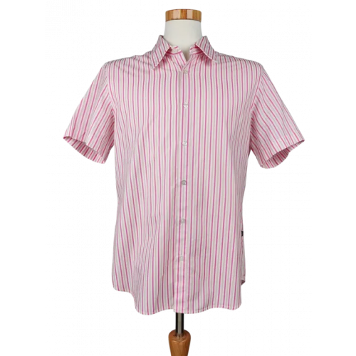 Hugo Boss Herren Kurzarmhemd, weiß/rosa - Gr. L