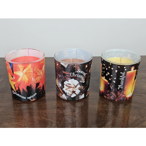 Duftkerzen im Glas - weihnachtliches Motiv - 3 Stück