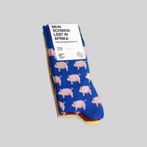 Socken Schweinchen 3er-Set Blau-Rot-Gelb 