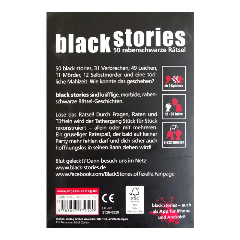 Black Stories: 50 Enigmi Neri Da Risolvere In Gruppo – Gioco Di Carte Tascabile